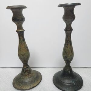 Vintage Brass Candlestick Holders 10" Tall